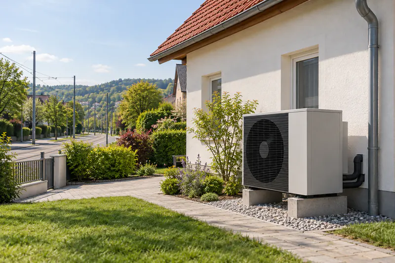 Neu gekaufte Wärmepumpe an einem Einfamilienhaus in Wien